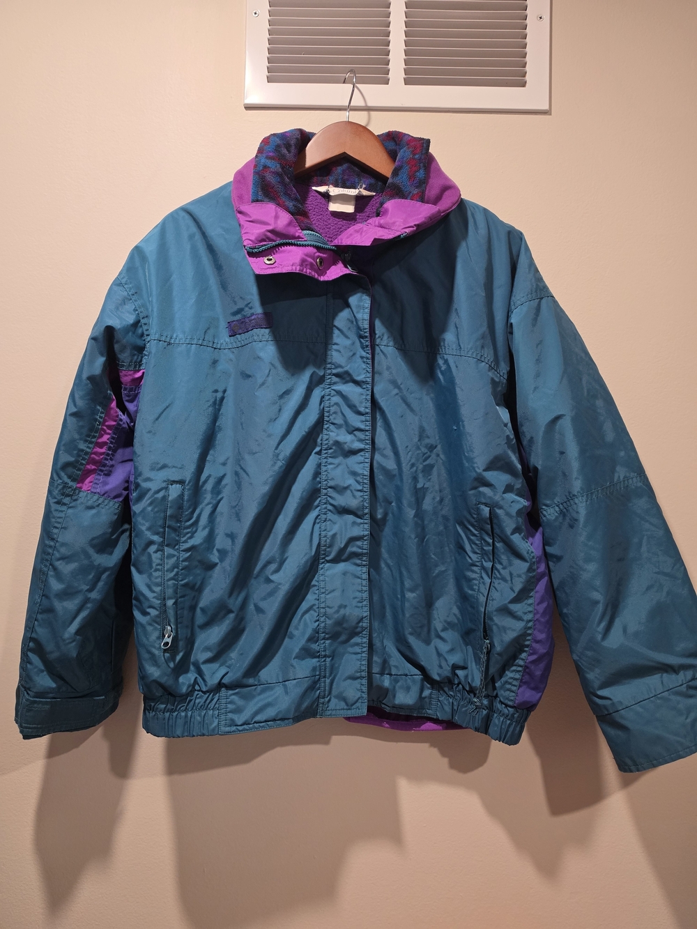 Vintage 90s Columbia Bugaboo 2 in 1 Jacket Teal Purple Aztec Fleece Mens Unisex